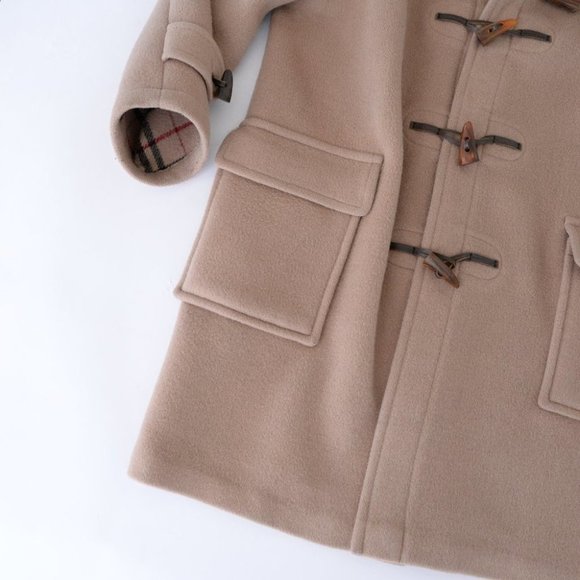 Burberry 100% Wool Beige Duffle Toggle Button Peacoat with Hood Winter Coat - Picture 7 of 16